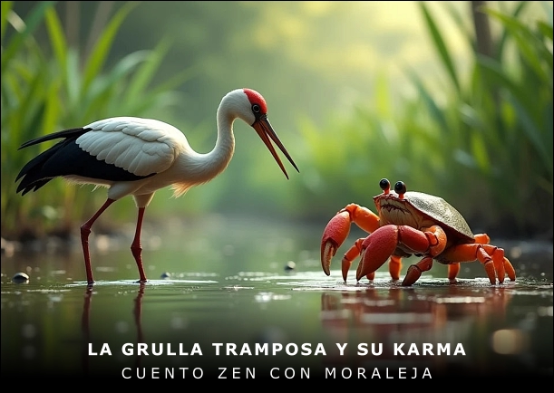 Imagen del cuento: La grulla tramposa y su karma