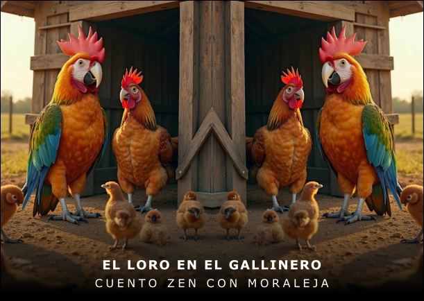 Imagen del cuento: El loro en el gallinero