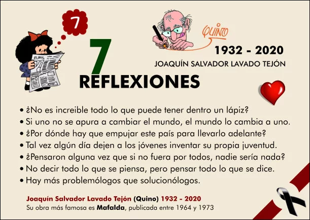 Imagen del escrito; 7 Reflexiones famosas de Quino, de Quino