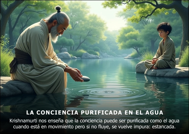 Imagen del escrito; La conciencia del hombre se purifica como el agua, de Jiddu Krishnamurti