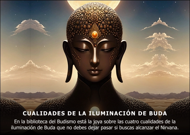 Imagen del escrito; Cuatro cualidades de la iluminación de Buda, de Buda