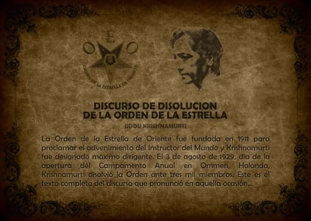 Imagen; Discurso de disolución de la orden de la estrella; Jiddu Krishnamurti