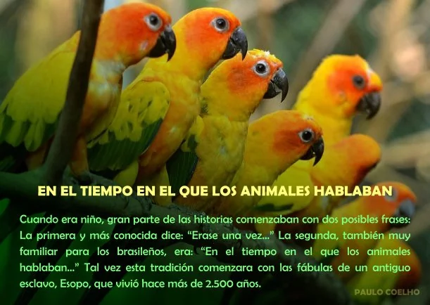 Imagen del escrito; En el tiempo en el que los animales hablaban, de Paulo Coelho