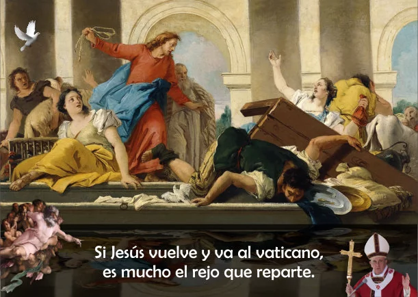 Imagen del escrito; Jesús reparte rejo en el templo, de Sobre Jesus