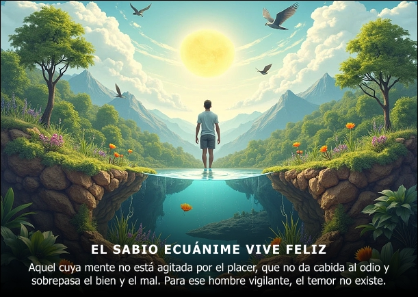 Imagen del escrito; El sabio ecuánime vive feliz, de Buda