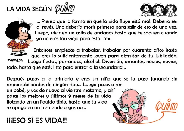 Imagen del escrito; La vida al revés, de Quino