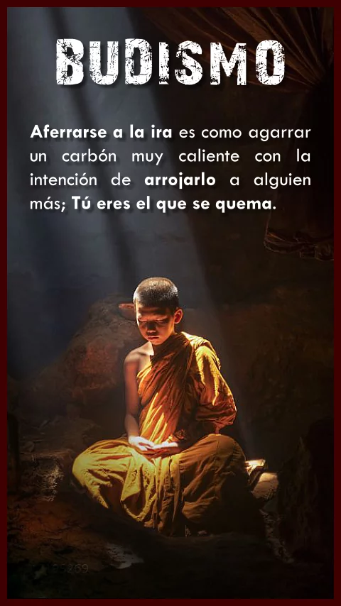 Imagen de la frase: Aferrarse a la ira es como agarrar un carbón muy caliente con la intención de arrojarlo a alguien más; Tú eres el que se quema.