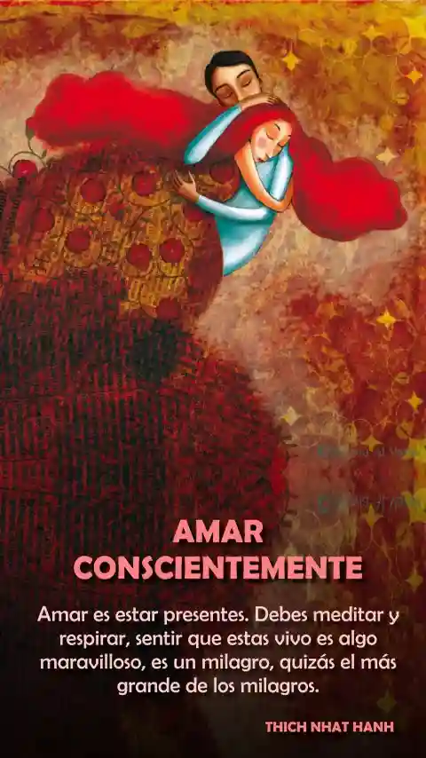 Imagen de la frase: Amar es estar presentes. Debes meditar y respirar, sentir que estas vivo es algo maravilloso, es un milagro, quizás el más grande de los milagros.