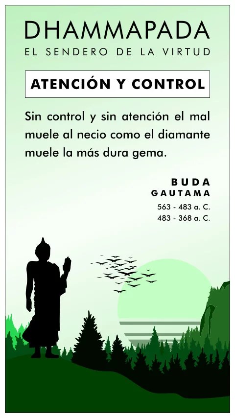 Imagen de la frase: Sin control y sin atención el mal muele al necio como el diamante muele la más dura gema.