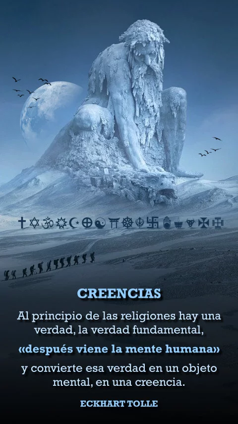 Imagen de la frase: Al principio de las religiones hay una verdad, la verdad fundamental, después viene la mente humana y convierte esa verdad en un objeto mental, en una creencia.