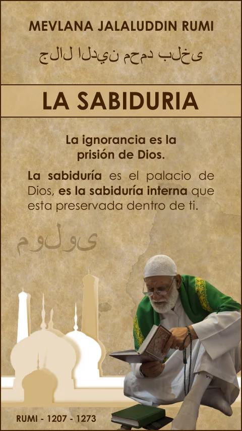 Imagen de la frase: La ignorancia es la prisión de Dios. La sabiduría es el palacio de Dios. La sabiduría interna esta preservada dentro de ti.