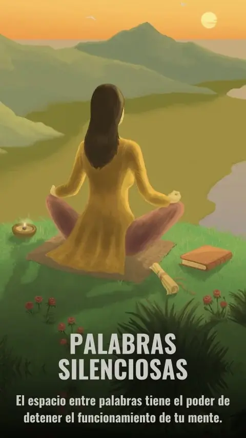 Imagen de la frase: El espacio entre palabras tiene el poder de detener el funcionamiento de tu mente. Imagen de la frase: El espacio entre palabras tiene el poder de detener el funcionamiento de tu mente.