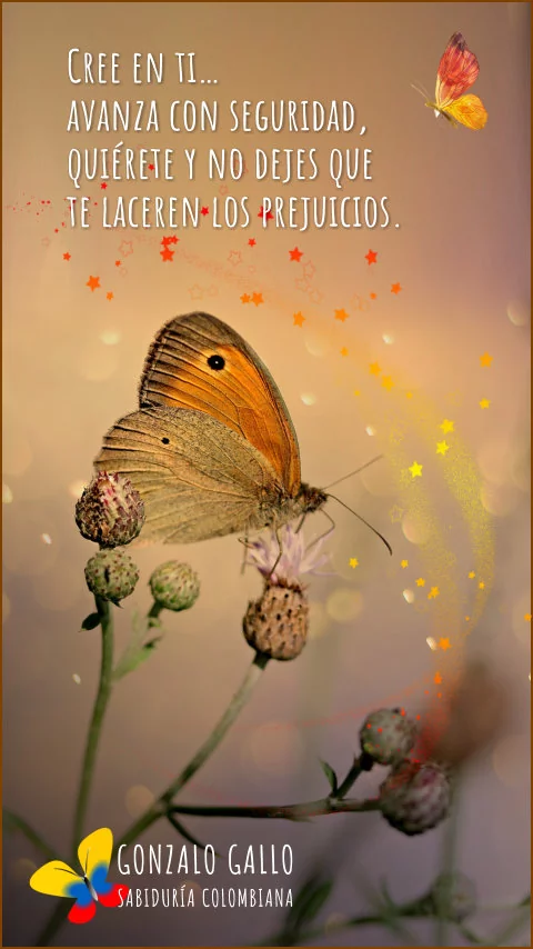 Imagen de la frase: Cree en ti, avanza con seguridad, quiérete y no dejes que te laceren los juicios perversos.