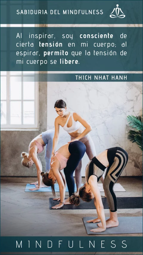 Imagen de la frase: Al inspirar, soy consciente de cierta tensión en mi cuerpo; al espirar, permito que la tensión de mi cuerpo se libere.