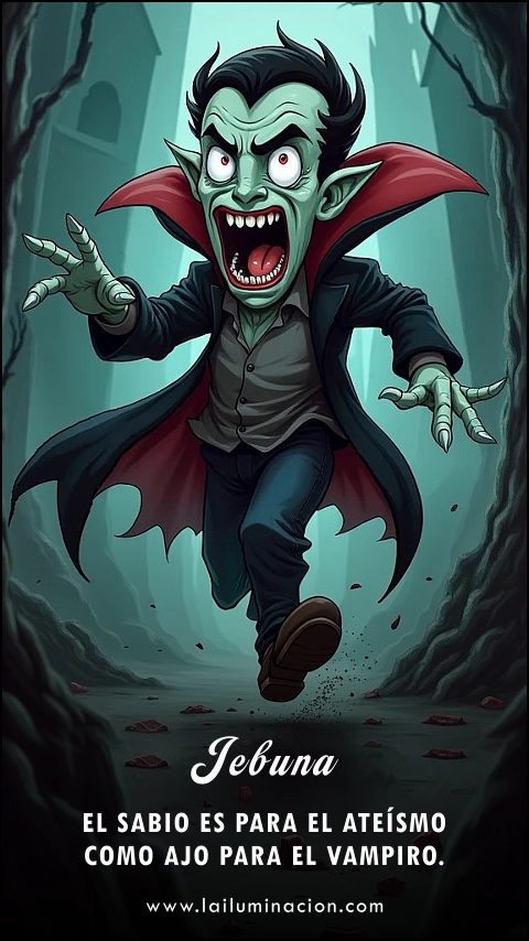 Imagen de la frase: El sabio es para el ateísmo como ajo para el vampiro. Imagen de la frase: El sabio es para el ateísmo como ajo para el vampiro.