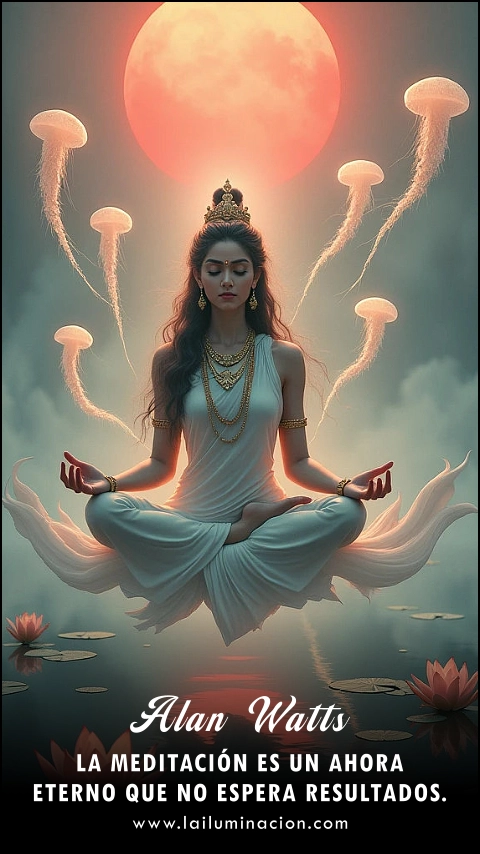 Imagen de la frase: La meditación es un ahora eterno que no espera resultados.