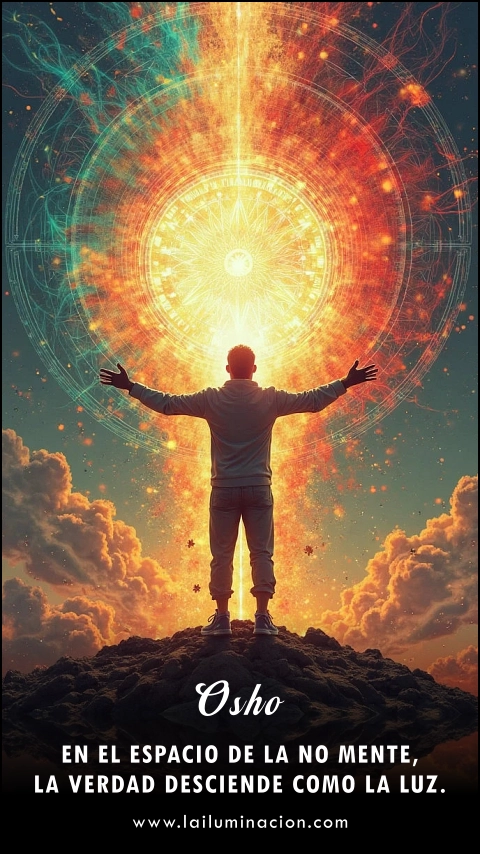 Imagen de la frase: En el espacio de la no mente, la verdad desciende como la luz.