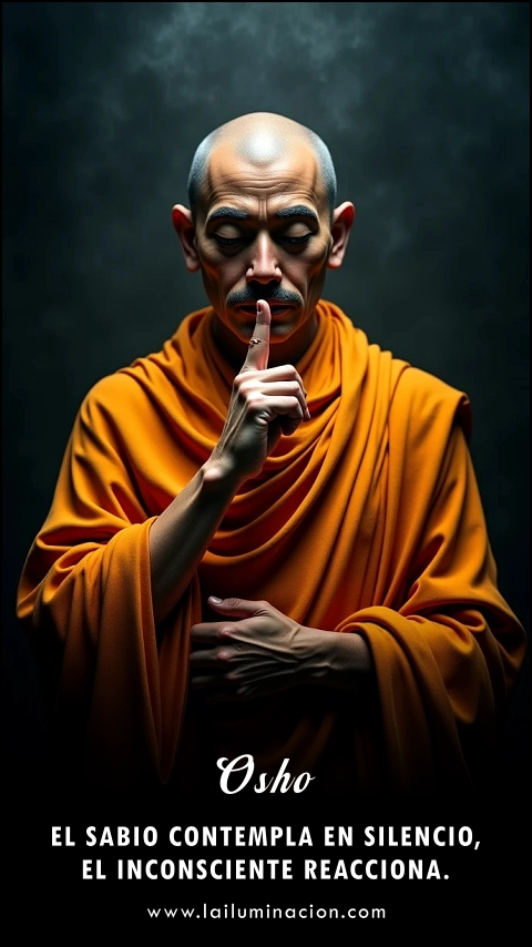 Imagen de la frase: El sabio contempla en silencio, el inconsciente reacciona. Imagen de la frase: El sabio contempla en silencio, el inconsciente reacciona.