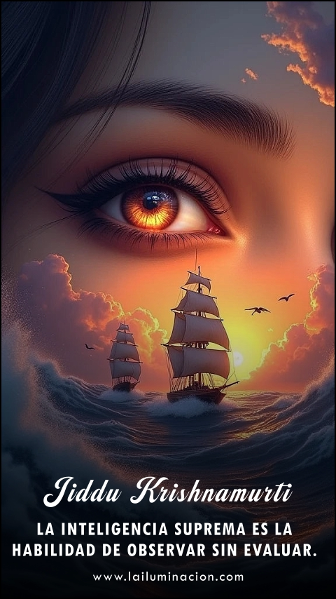 Imagen de la frase: La inteligencia suprema es la habilidad de observar sin evaluar. Imagen de la frase: La inteligencia suprema es la habilidad de observar sin evaluar.