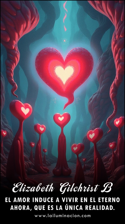 Imagen de la frase: El amor induce a vivir en el eterno ahora, que es la única realidad. Imagen de la frase: El amor induce a vivir en el eterno ahora, que es la única realidad.