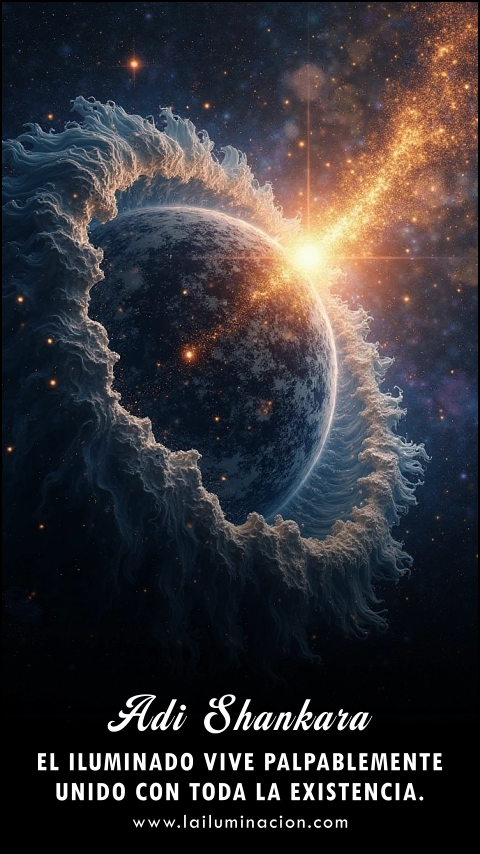 Imagen de la frase: El iluminado vive palpablemente unido con toda la existencia. Imagen de la frase: El iluminado vive palpablemente unido con toda la existencia.