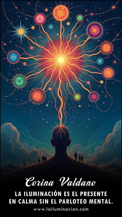 Imagen de la frase: La iluminación es el presente en calma sin el parloteo mental.