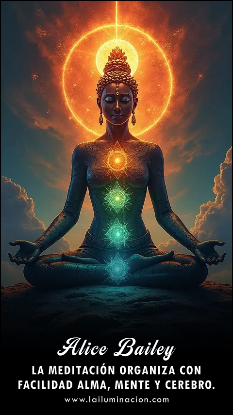 Imagen de la frase: La meditación organiza con facilidad alma, mente y cerebro.