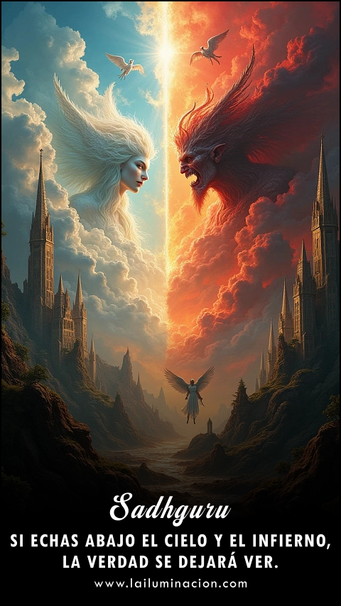 Imagen de la frase: Si echas abajo el cielo y el infierno, la verdad se dejará ver.