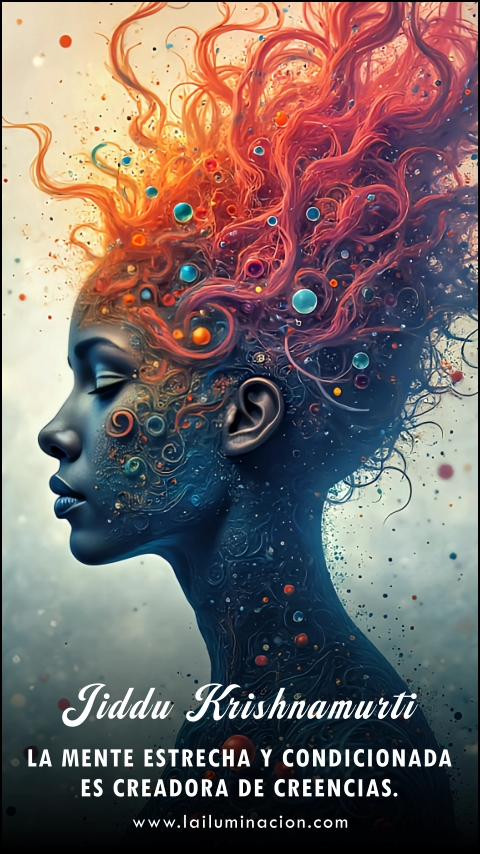 Imagen de la frase: La mente estrecha y condicionada es creadora de creencias. Imagen de la frase: La mente estrecha y condicionada es creadora de creencias.