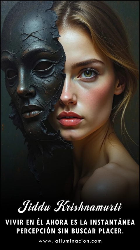 Imagen de la frase: Vivir en él ahora es la instantánea percepción sin buscar placer.