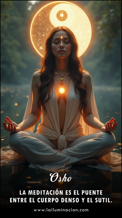 Imagen de la frase: La meditación es el puente entre el cuerpo denso y el sutil. Imagen de la frase: La meditación es el puente entre el cuerpo denso y el sutil.