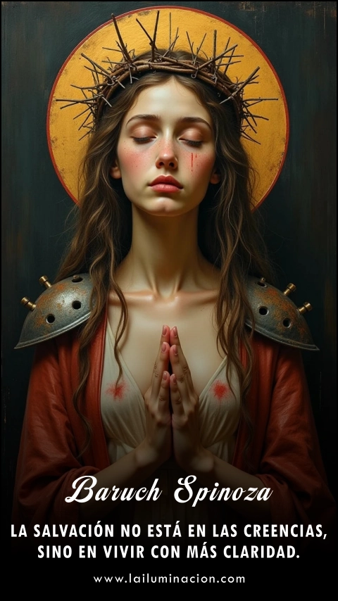 Imagen de la frase: La salvación no está en las creencias, sino en vivir con más claridad. Imagen de la frase: La salvación no está en las creencias, sino en vivir con más claridad.