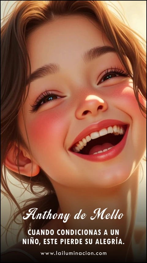 «Cuando condicionas a un niño este pierde su alegría.» Frase de Anthony De Mello «Cuando condicionas a un niño este pierde su alegría.» Frase de Anthony De Mello