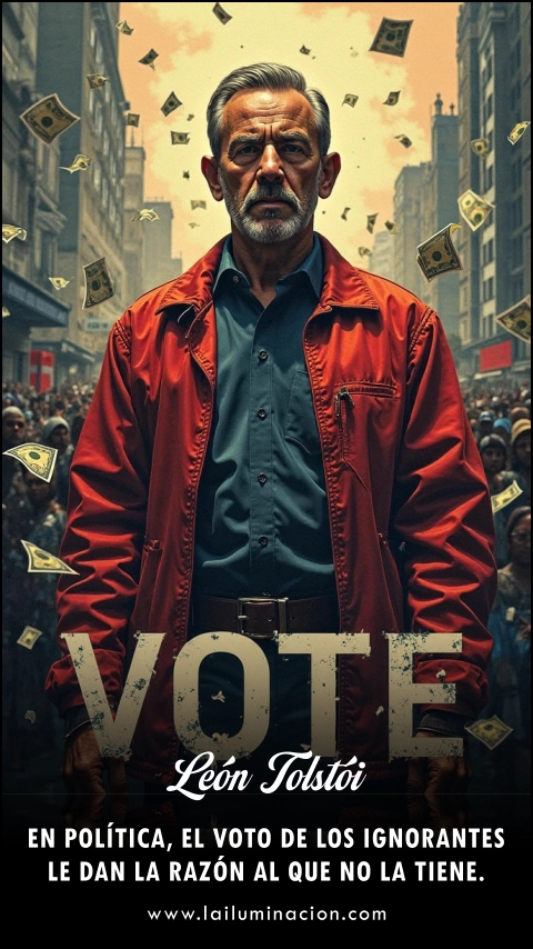 «En política, el voto de los ignorantes le dan la razón al que no la tiene.» Frase de Leon Tolstoi