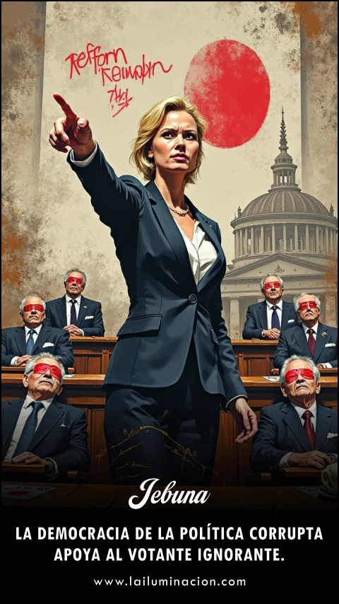 «La democracia de la política corrupta apoya al votante ignorante.» Frase de Jebuna