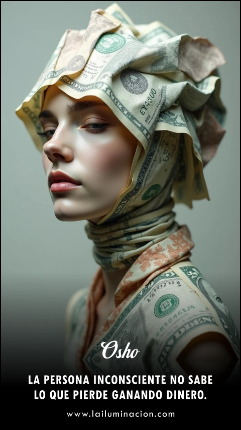 «La persona inconsciente no sabe lo que pierde ganando dinero.» Frase de Osho