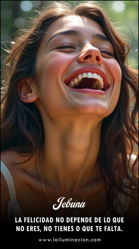 «La felicidad no depende de lo que no eres, no tienes o que te falta.» Frase de Jebuna