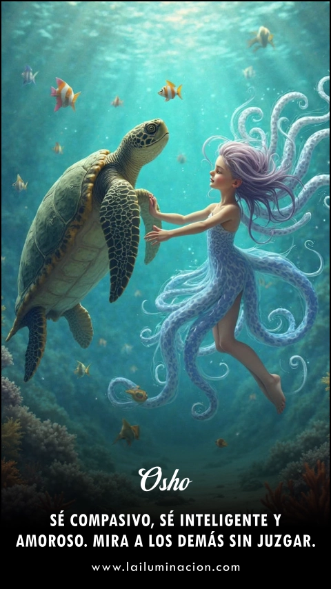 «Sé compasivo, sé inteligente y amoroso. Mira a los demás sin juzgar.» Frase de Osho