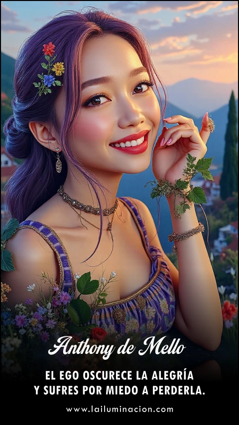 «El ego oscurece la alegría y sufres por miedo a perderla.» Frase de Anthony De Mello