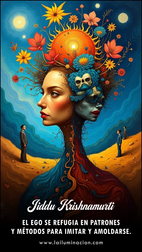 «El ego se refugia en patrones y métodos para imitar y amoldarse.» Frase de Jiddu Krishnamurti