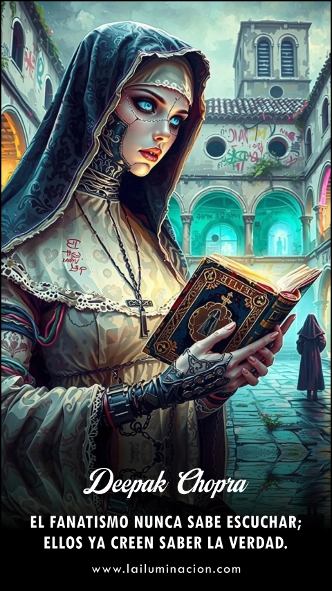 El fanatismo nunca sabe escuchar; ellos ya creen saber la verdad. Frase de Deepak Chopra
