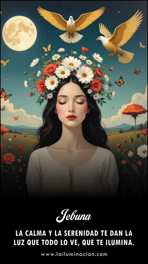 La calma y la serenidad te dan la luz que todo lo ve, que te ilumina. Frase de Jebuna