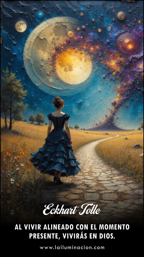 Al vivir alineado con el momento presente, vivirás en Dios. Frase de Eckhart Tolle