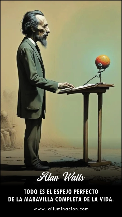 Todo es el espejo perfecto de la maravilla completa de la vida. Frase de Alan Watts