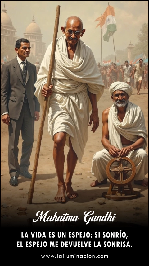 La vida es un espejo: si sonrío, el espejo me devuelve la sonrisa. Frase de Mahatma Gandhi