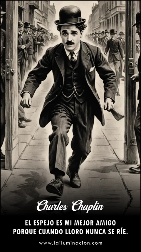 El espejo es mi mejor amigo porque cuando lloro nunca se ríe. Frase de Charles Chaplin