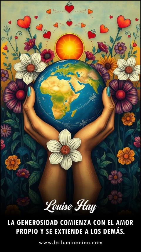 La generosidad comienza con el amor propio y se extiende a los demás. Frase de Louise Hay