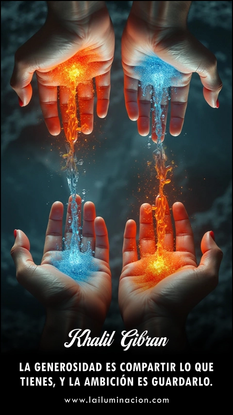 La generosidad es compartir lo que tienes, y la ambición es guardarlo. Frase de Khalil Gibran