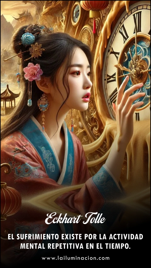 El sufrimiento existe por la actividad mental repetitiva en el tiempo. Frase de Eckhart Tolle