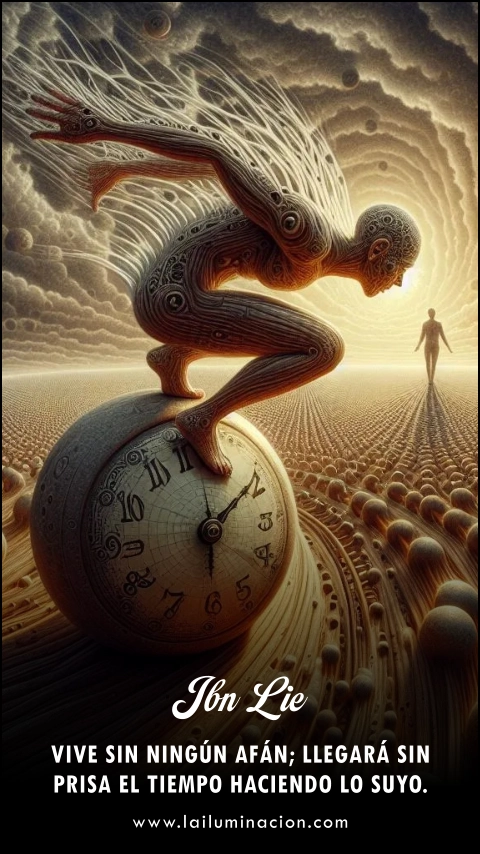 Vive sin ningún afán; llegará sin prisa el tiempo haciendo lo suyo. Frase de Jbn Lie